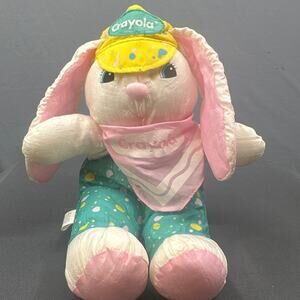VTG Hallmark Crayola Bunny Plush 1993 Easter Rabbit Toy Pink Ears Hat Outfit 18"